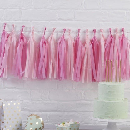 Pink Tassel Garland for a pink bow baby shower or bridal shower