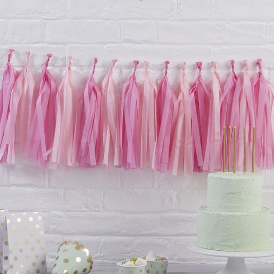 Pink Tassel Garland for a pink bow baby shower or bridal shower
