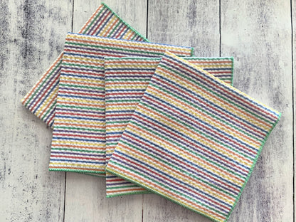 Rainbow Seersucker Cloth Napkins Set of 4 - Colorful Striped Reusable Napkins No Ironing