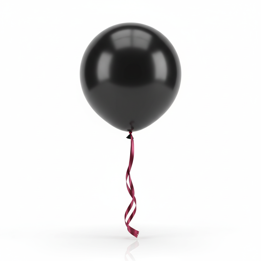 Realistic Black Balloon with Ribbon Tail