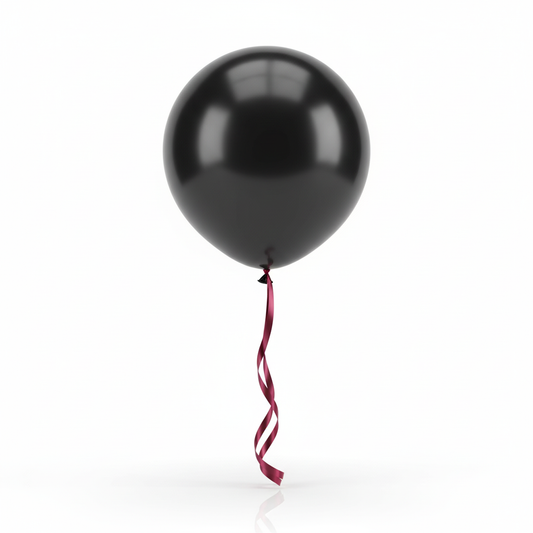 Realistic Black Balloon with Ribbon Tail