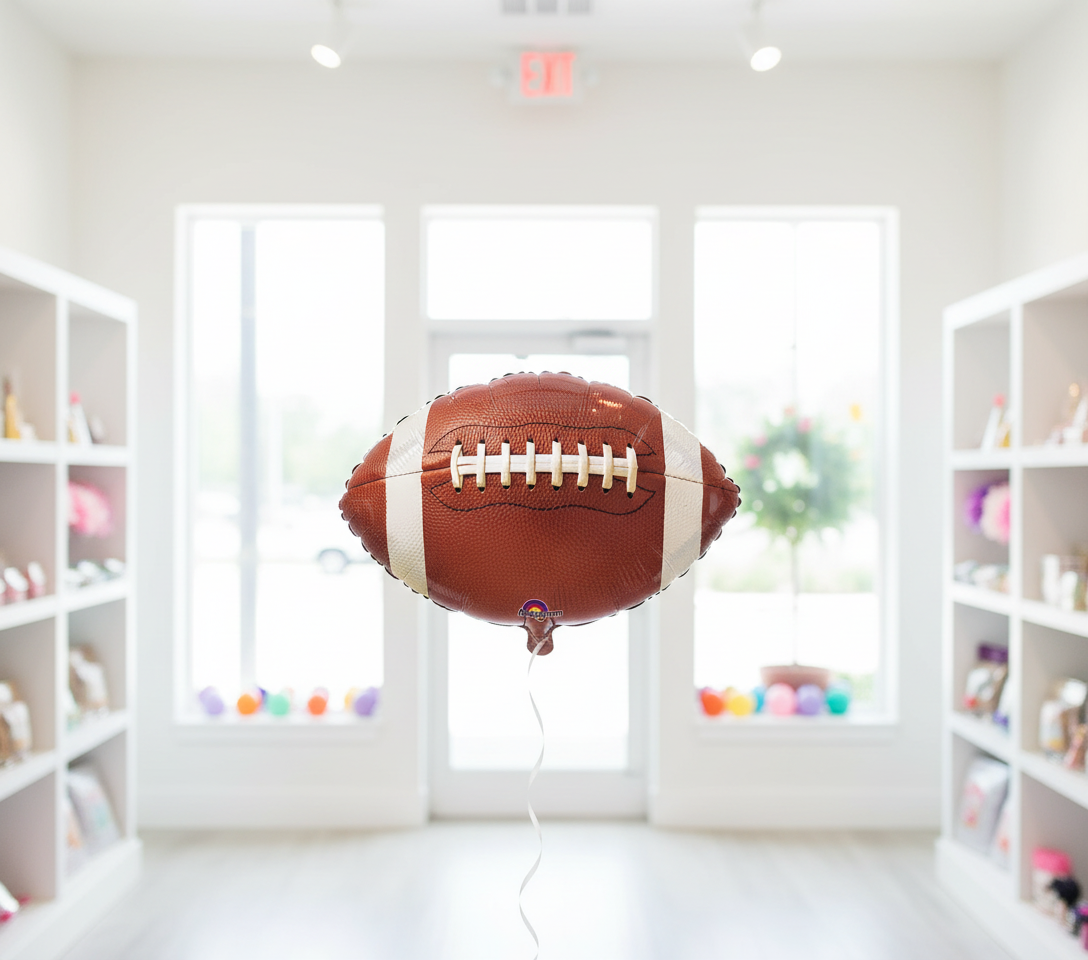 Realistic Football Balloon in Bright Shop with Windows