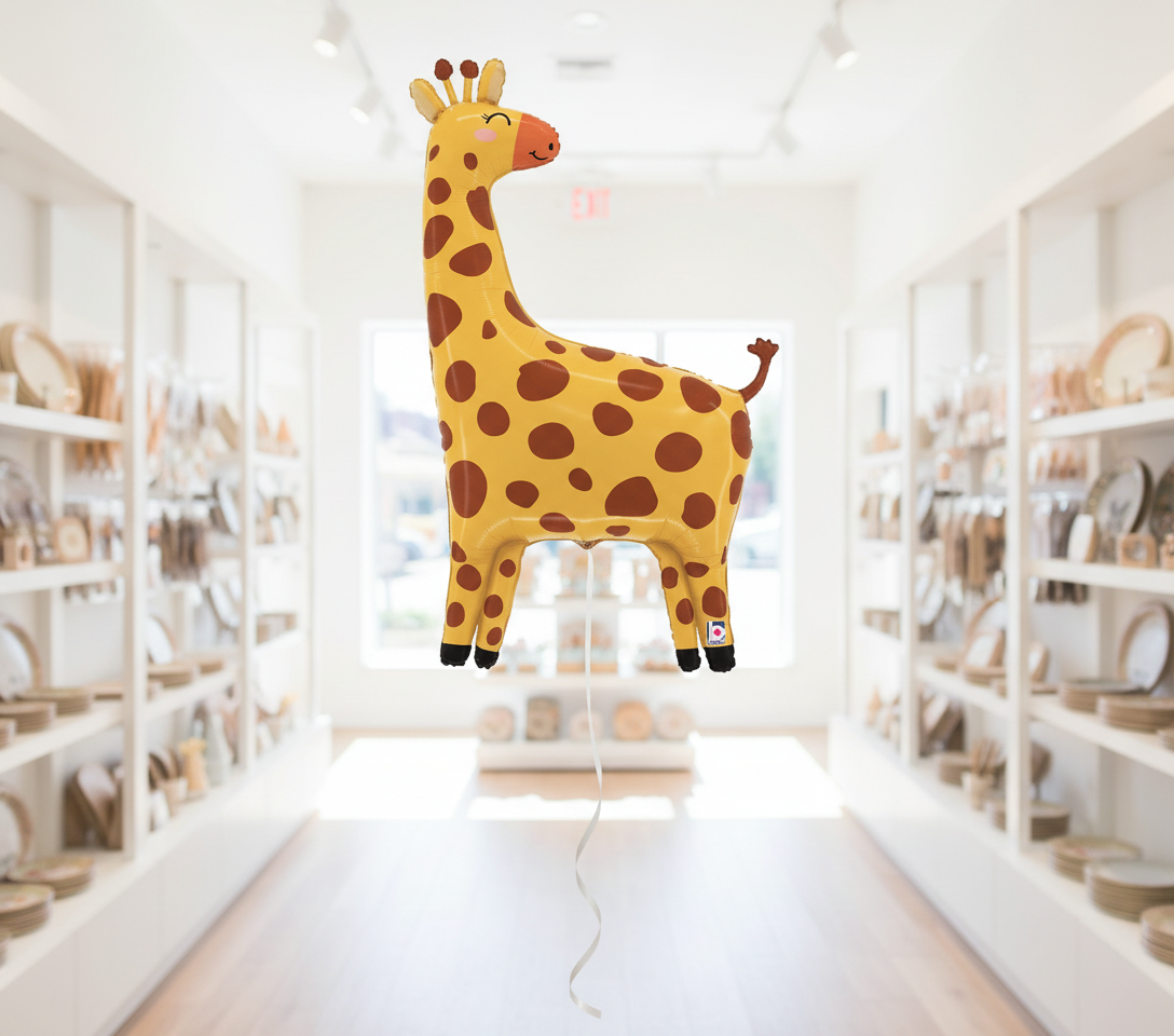 Realistic Giraffe Mylar Balloon in Bright Shop