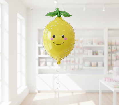 Realistic Shiny Mylar Lemon Balloon in Bright Shop