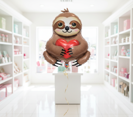 Realistic Shiny Mylar Sloth Balloon in Bright Shop