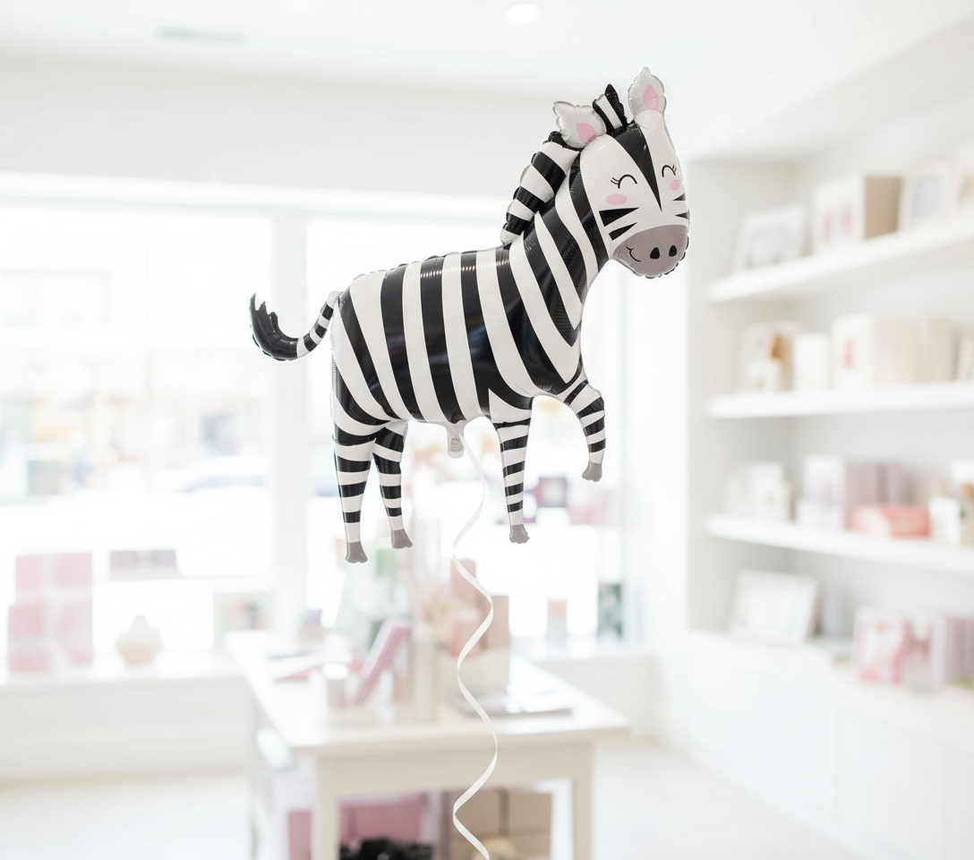 Realistic Shiny Zebra Balloon in Bright Party Shop