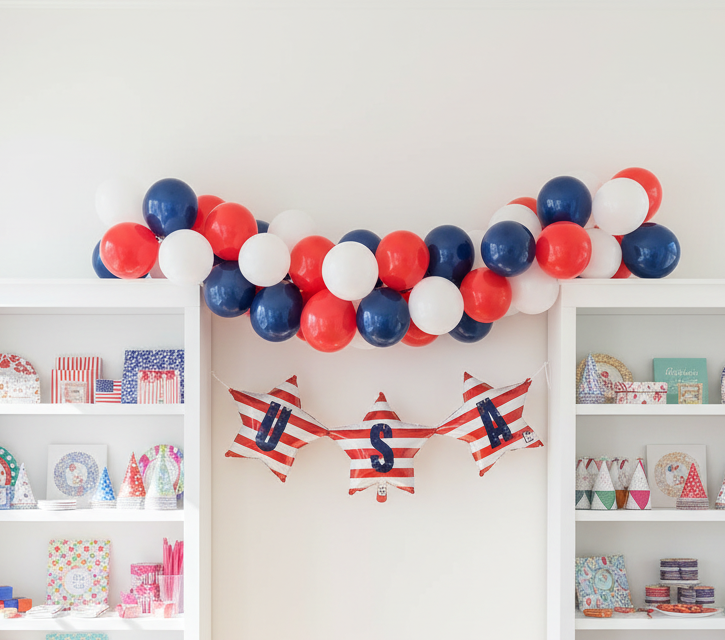 Realistic USA Star Banner with Natural Balloon Arch - Imperfect