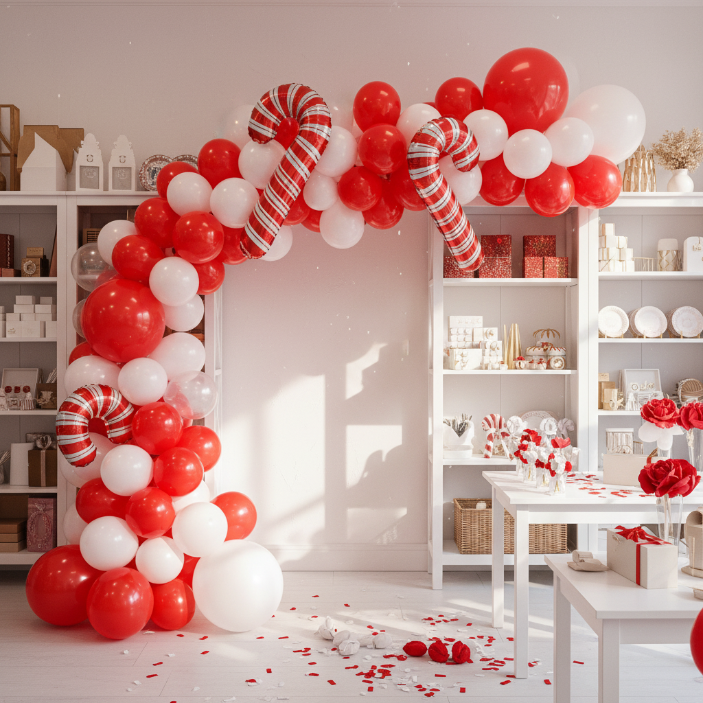 Red and White Holiday Garland with Realistic Imperfections