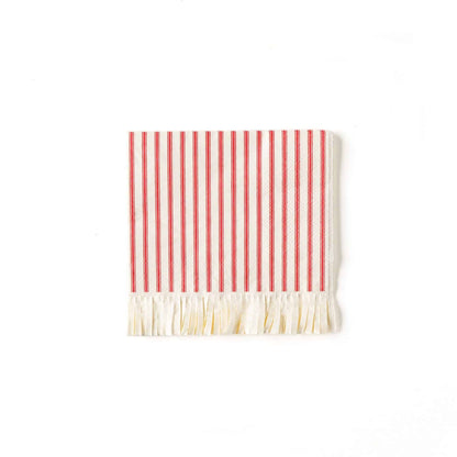 Red and White Striped Fringe Cocktail Napkins
