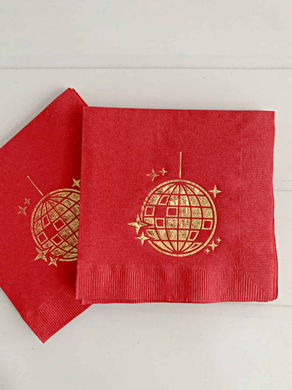 Red Disco Ball Cocktail Napkins for Bachelorette, Birthday, Christmas, and New Year's Eve Parties