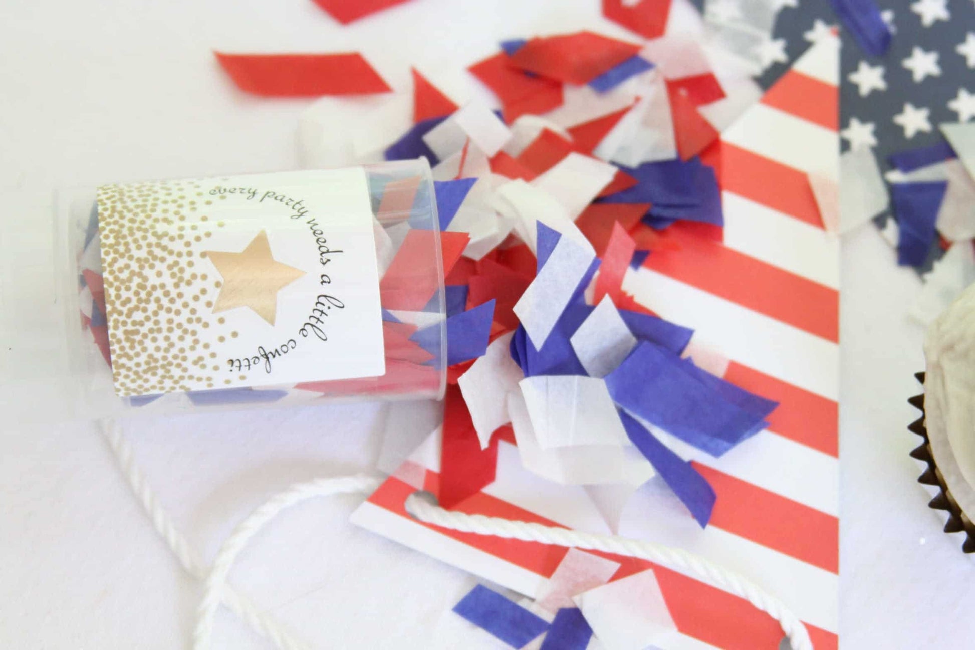 Red white and blue confetti poppers