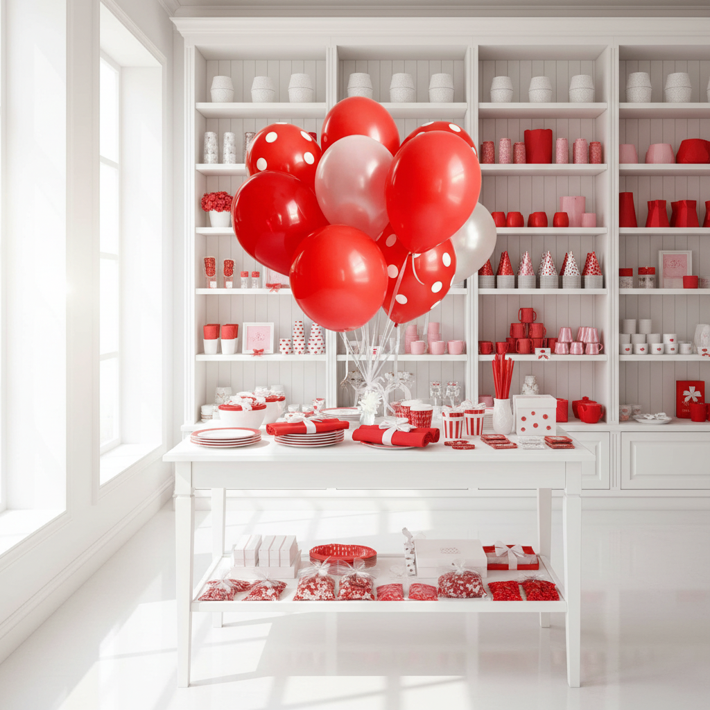 Red White Balloon Bouquet Table Display