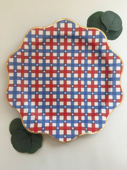 Red & Blue Gingham Star Dinner Plates | 4th of July Party Plates