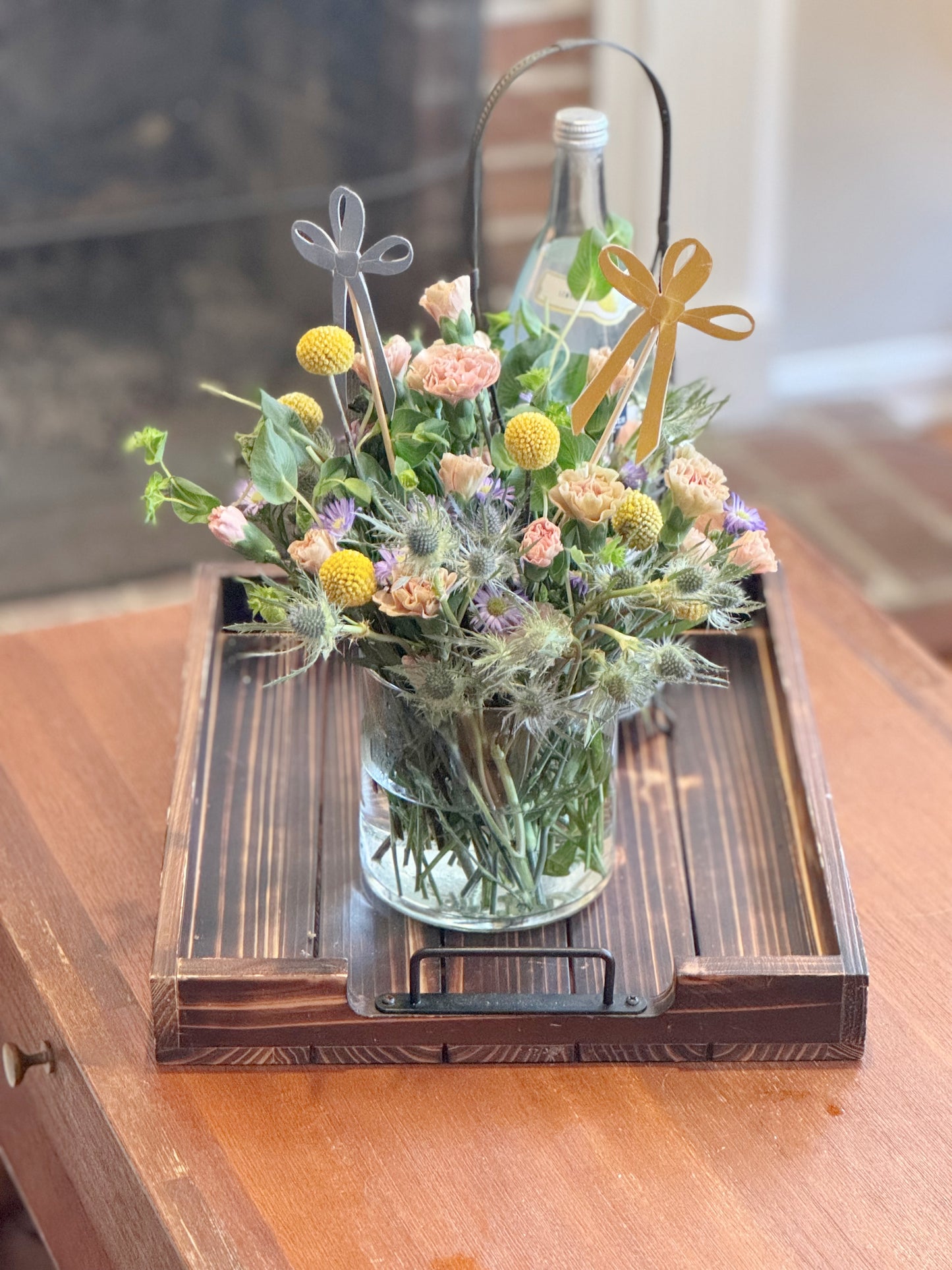 Ribbon Bow Cake Toppers 8 Pack - Blue Mint Mustard Pink Party Decorations