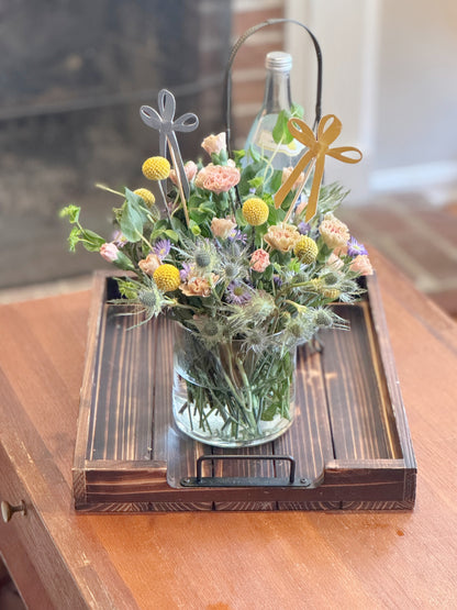 Ribbon Bow Cake Toppers 8 Pack - Blue Mint Mustard Pink Party Decorations