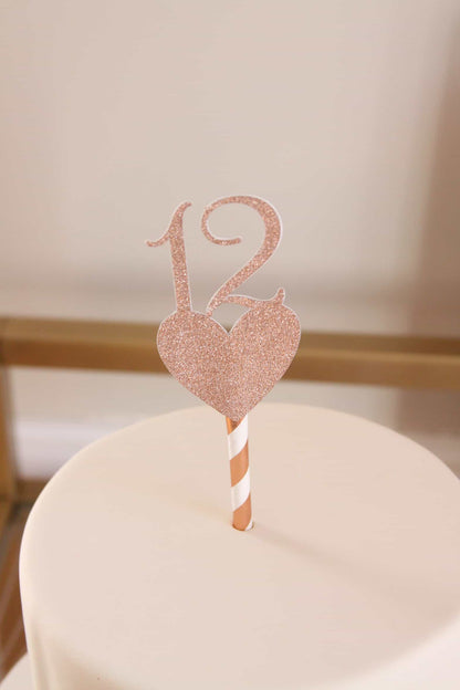 Rose gold number 12th birthday cake topper