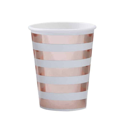Rose Gold and Mint Striped Paper Cups