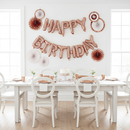 Rose Gold Balloons Party Table