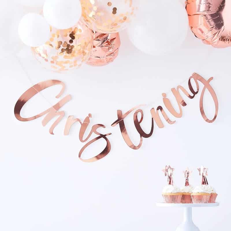 Rose gold christening banner
