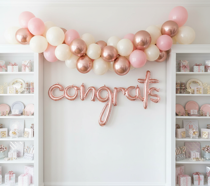 Rose Gold Congrats Between Bookcases with Garland - Bright