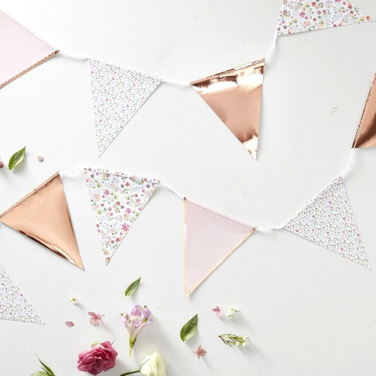 Rose gold floral baby shower or bridal shower bunting or garland.