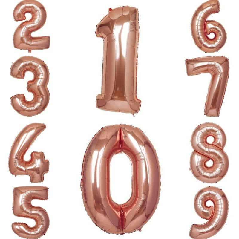 Rose Gold Number Balloons 40 inches high for milestone birthdays