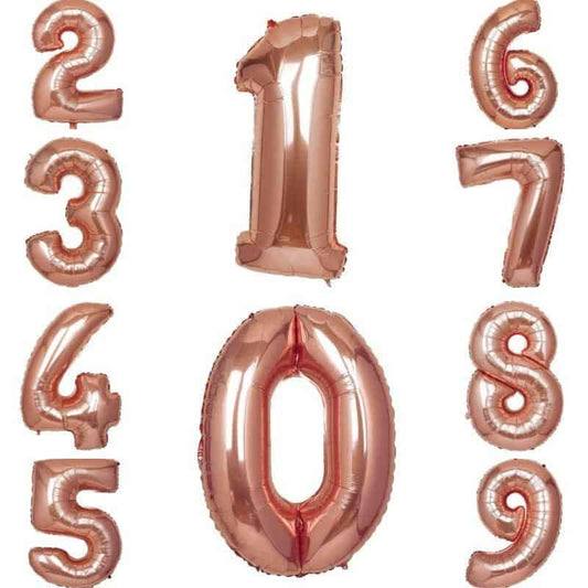 Rose Gold Number Balloons 40 inches high for milestone birthdays