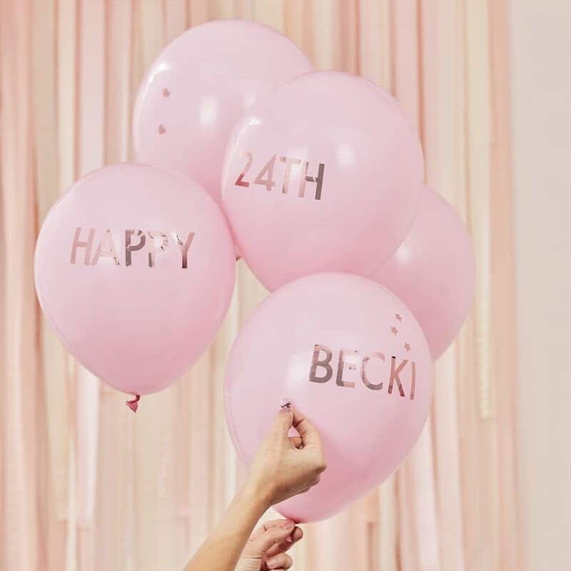 Rose Gold & Pink Personalizable Birthday Balloons