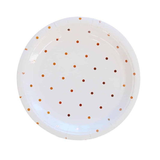 Rose Gold Polka Dot Paper Plates - Cake Size