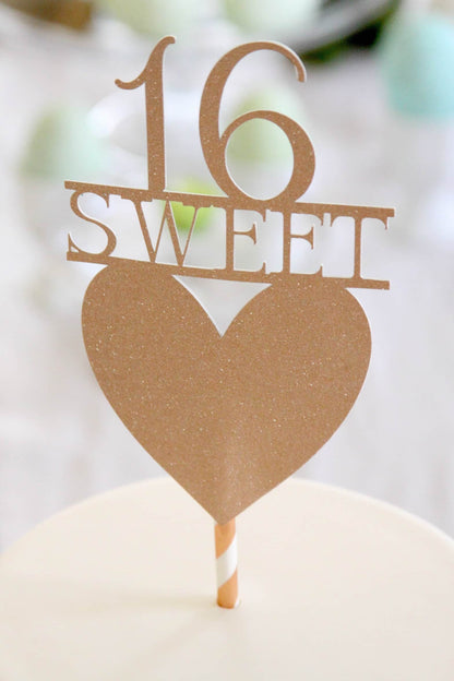 Rose Gold Sweet 16 Cake Topper