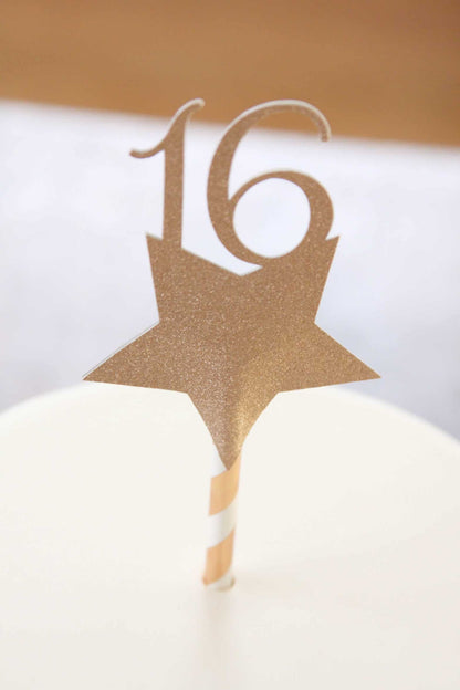 Rose Gold Star Sweet 16 Cake Topper