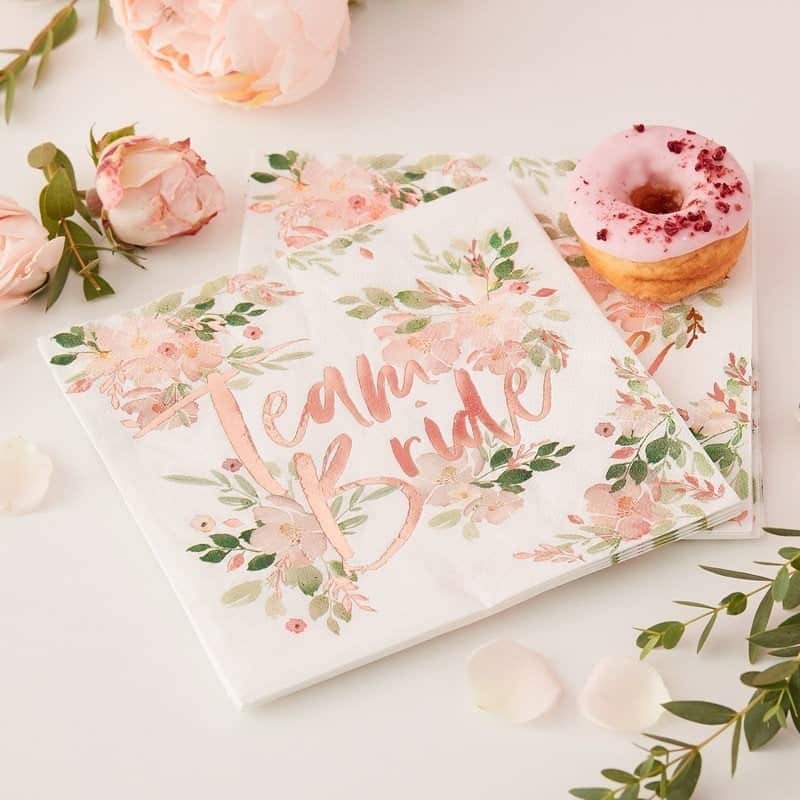 Floral Team Bride Napkins for a floral bridal shower - perfect rose gold tableware