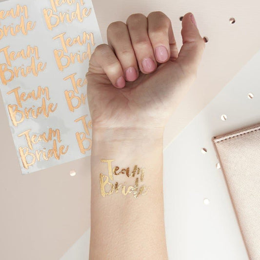 Team Bride Temporary Tattoos in Rose Gold