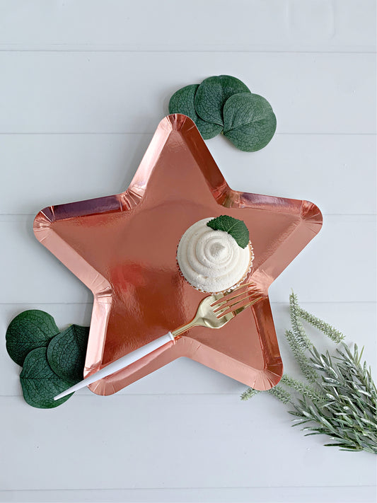 Rose Gold Star Paper Plates - Set of 8 Star Shaped Party Plates