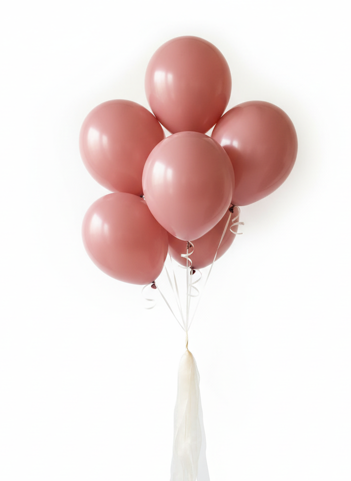 Rosewood Pink Balloon Bouquet with Ivory Ribbon Tails