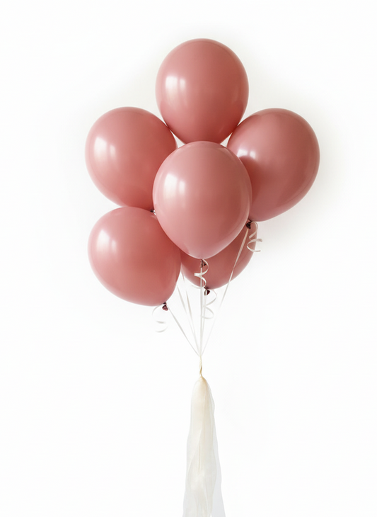 Rosewood Pink Balloon Bouquet with Ivory Ribbon Tails