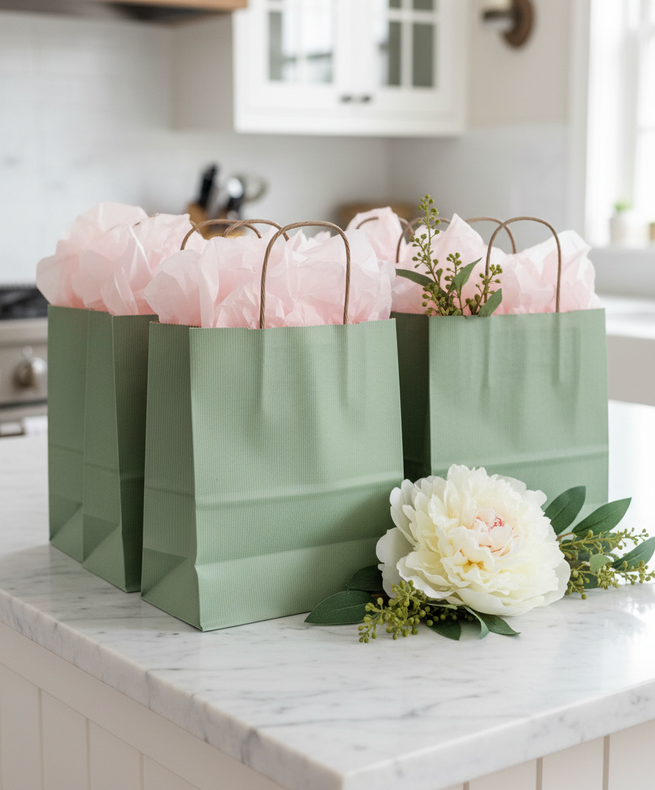 Sage Bags with Blush Tissue Close-up