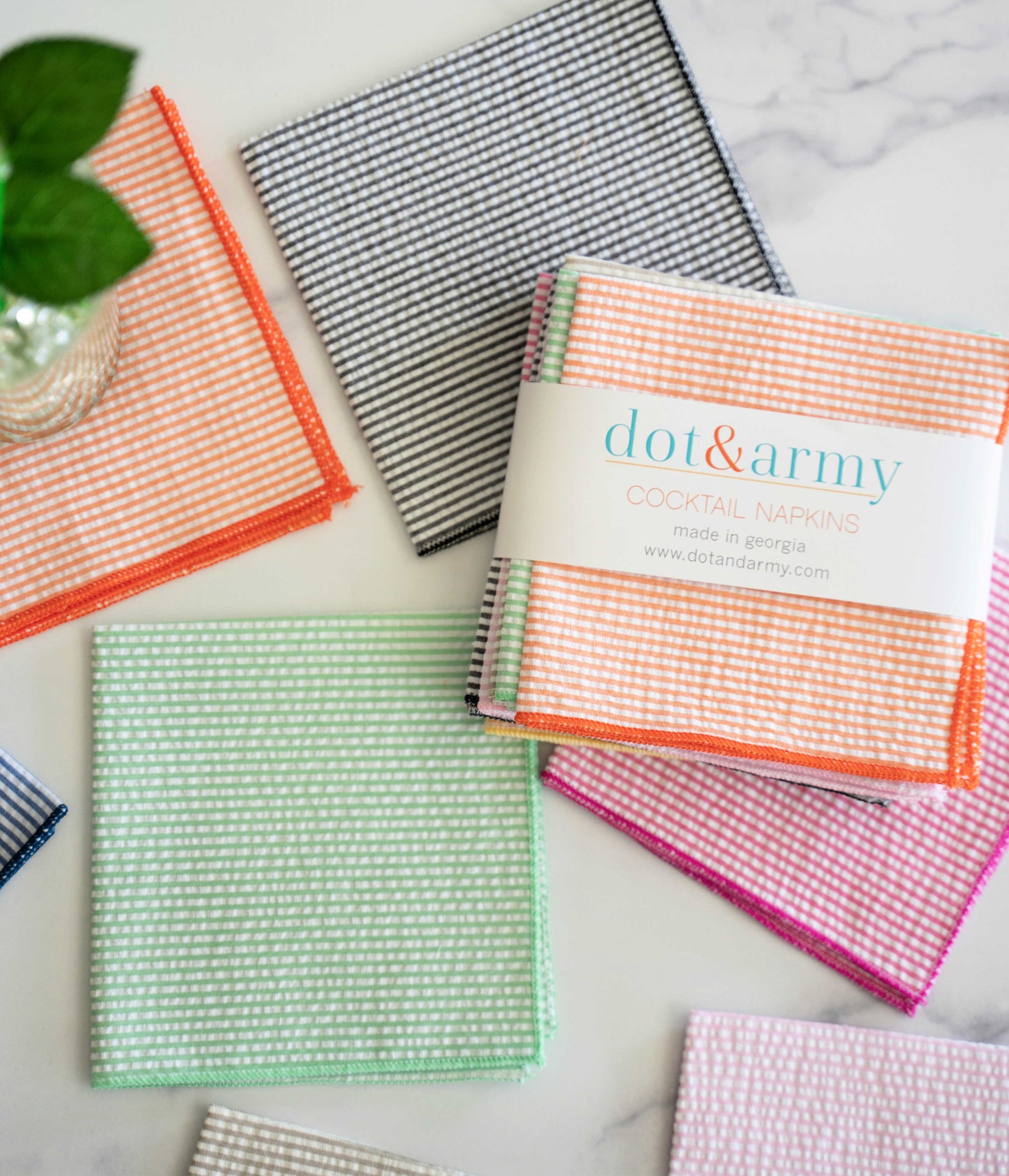 Seersucker Cloth Napkins Set of 8 - Colorful Reusable Napkins No Ironing Needed
