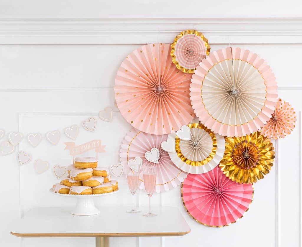 Bridal shower fans - bride to be and bridal shower in pink and gold High End Boutique Party Supplies for Bridal Showers, BIrthday Parties, and Weddings by EnFete