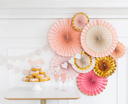 Bridal shower fans - bride to be and bridal shower in pink and gold High End Boutique Party Supplies for Bridal Showers, BIrthday Parties, and Weddings by EnFete