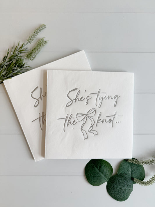 She's Tying the Knot Bridal Shower Napkins with Bow Design Silver & White - Set of 16