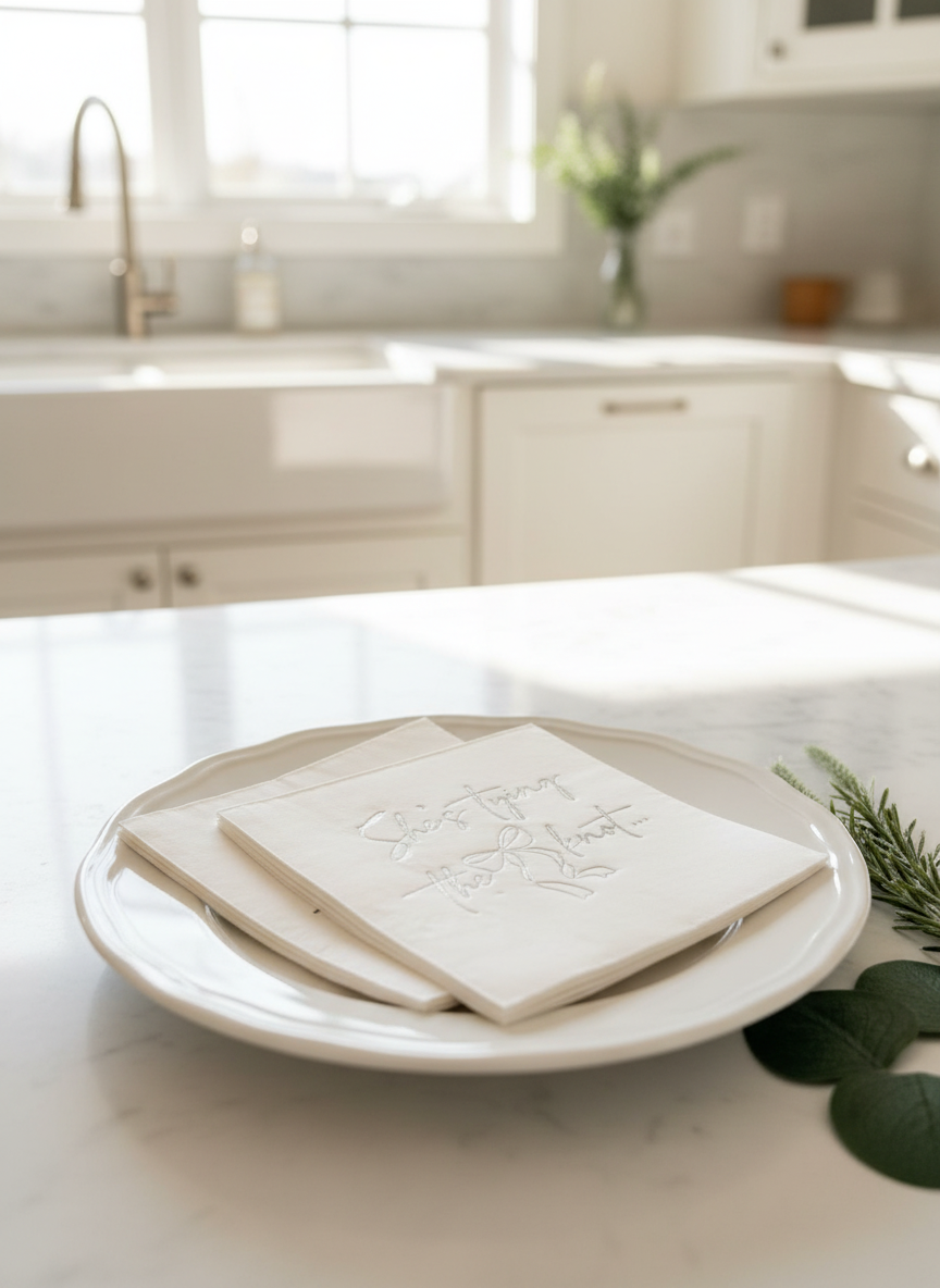 She's Tying the Knot napkin on plate
