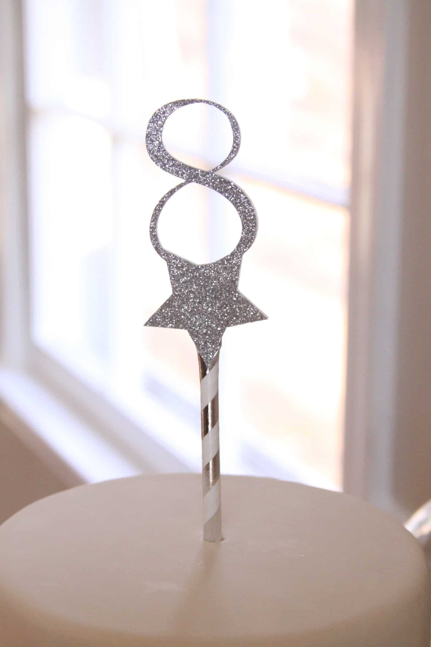 Silver 8th Birthday Cake Topper