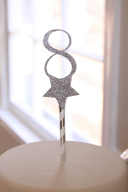 Silver 8th Birthday Cake Topper