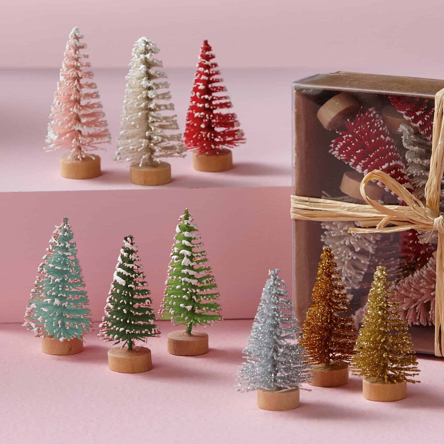 Sivelr and gold mini bottle brush trees for christmas decorations