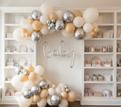 Silver Baby Script Balloon in Cream and White Garland