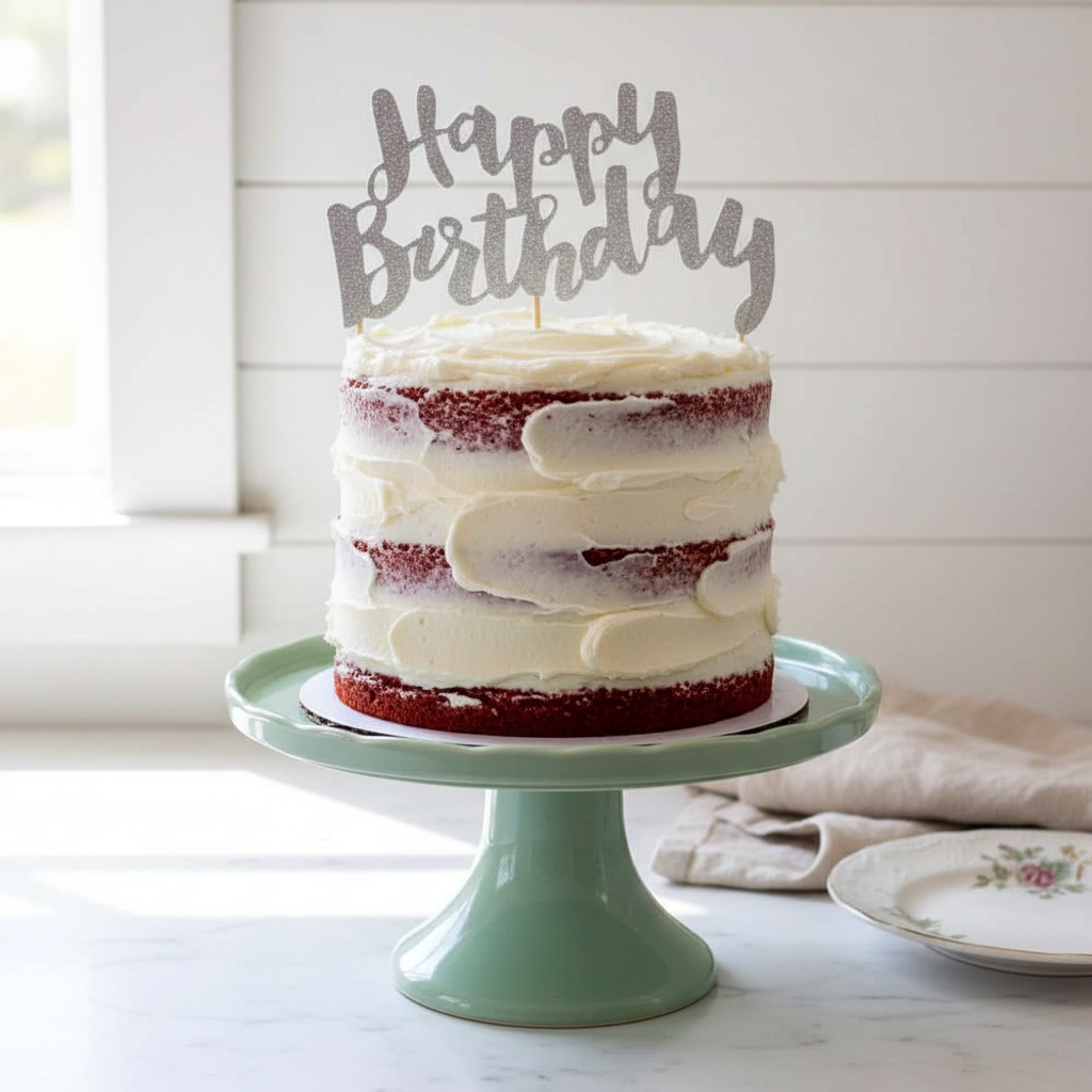 Silver Birthday Cake Topper Sage Stand Close-Up