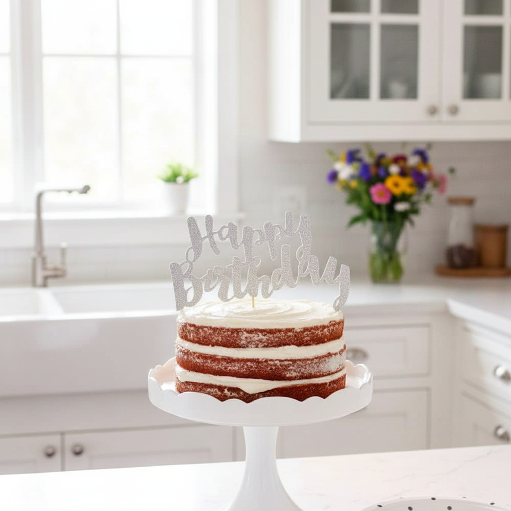 Silver Birthday Cake Topper Window Light