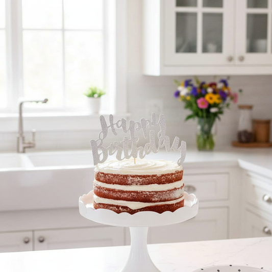 Silver Birthday Cake Topper Window Light