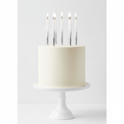 elegant tall Silver Ombré Candles on White Cake